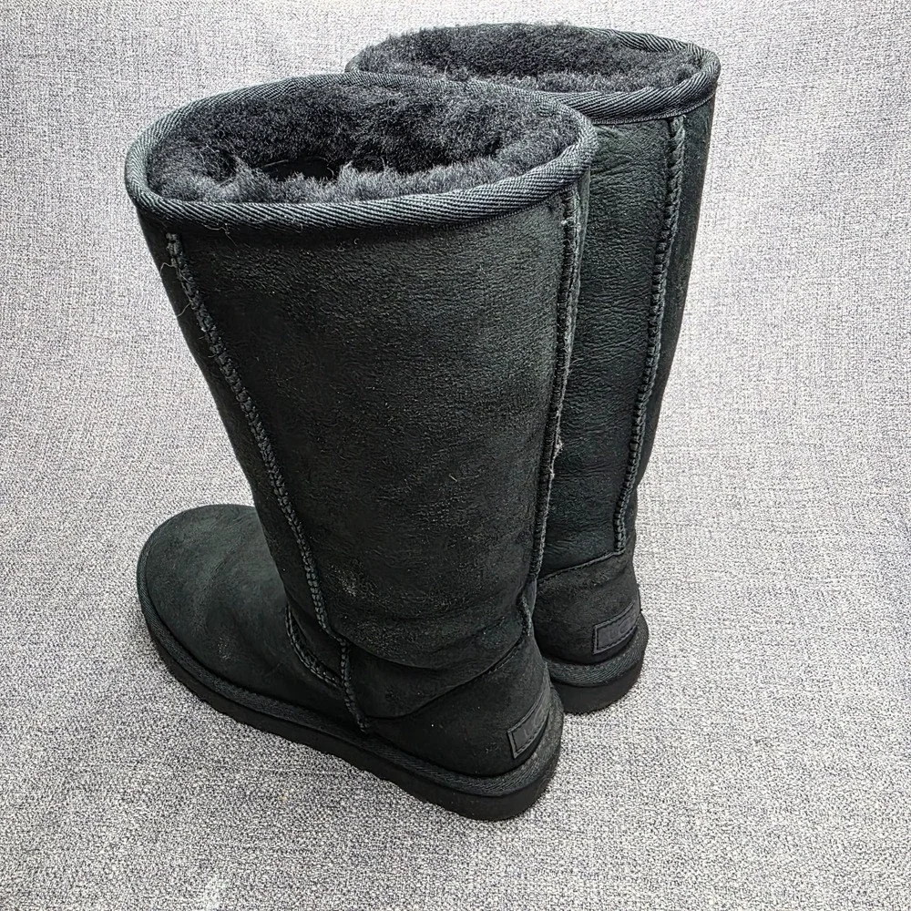UGG Classic Tall II Shearling Knee High Boots Black Suede Women's Size 7
